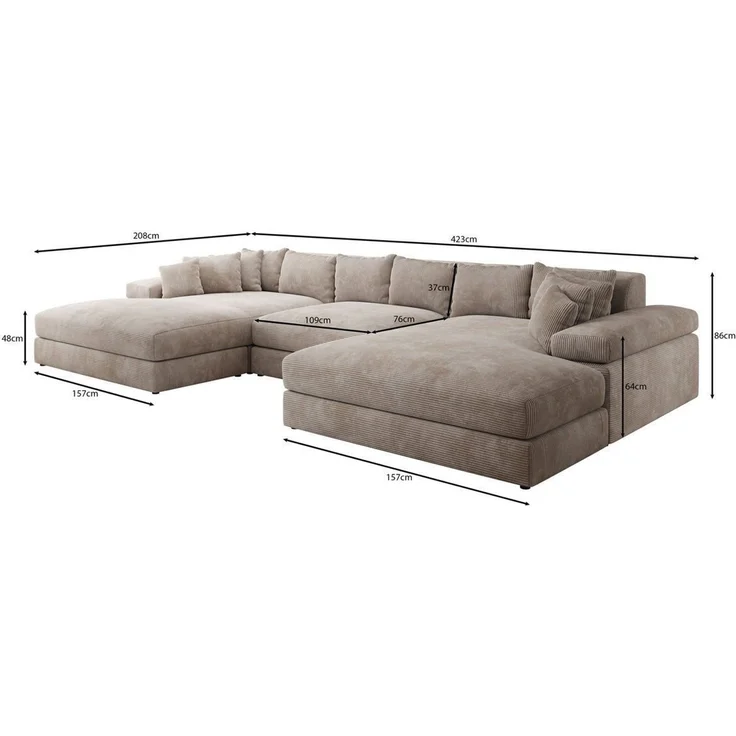 Luxusbetten24 Sofa Designer Sofa Bernardo U in Cord, mit breiter Ottomane – Bild 4