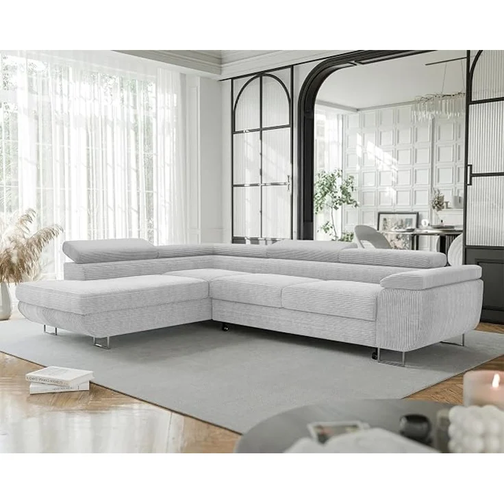 Idohome Ecksofa (Ausrichtung links) mit Schlaffunktion und Bettkasten, komfortable, verstellbare Kopfstützen, 274x203 cm, Lichtfarbe – Bild 2