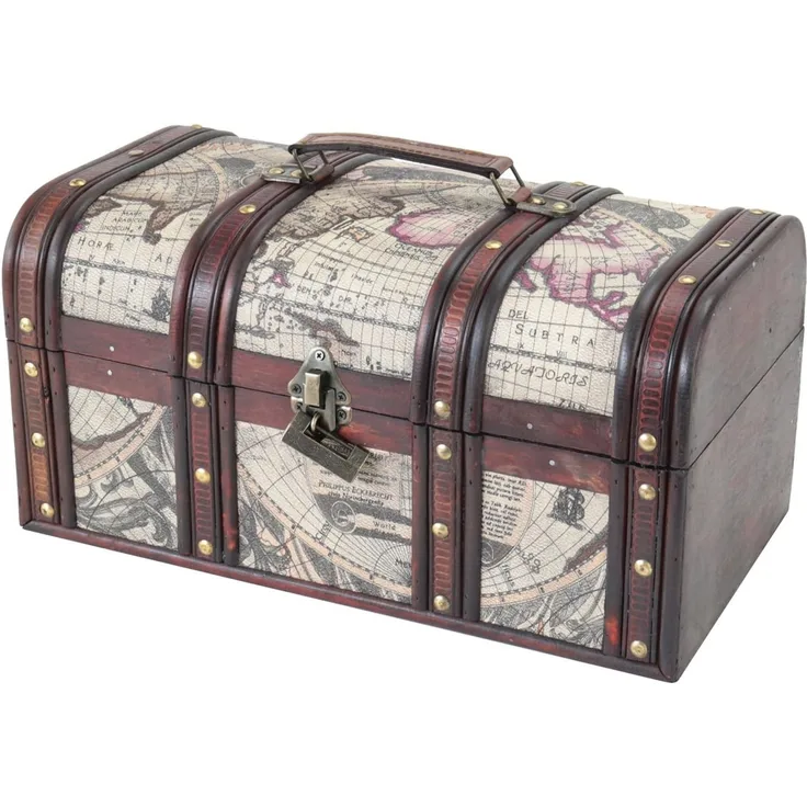 HMF Schatzkiste Schatztruhe aus Holz mit Metallschloss, dekorative Holzkiste 38 x 20 x 19 cm, Kuba