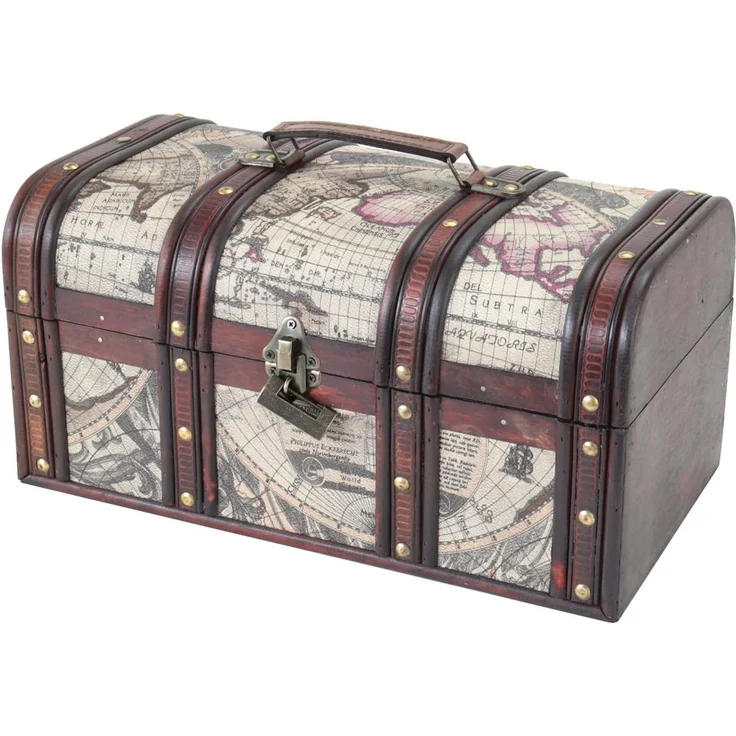 HMF Schatzkiste Schatztruhe aus Holz mit Metallschloss, dekorative Holzkiste 38 x 20 x 19 cm, Kuba
