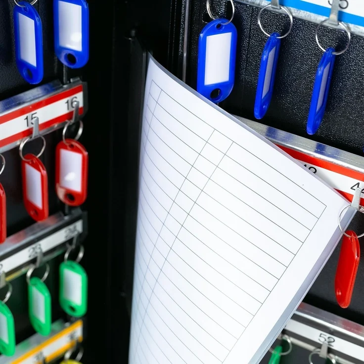 HMF Schlüsselkasten Abschließbarer Schlüsselschrank mit 42 Haken (Inkl. Schlüsselanhänger), verstellbare Hakenleisten, 35 x 27 x 8 cm, schwarz – Bild 9