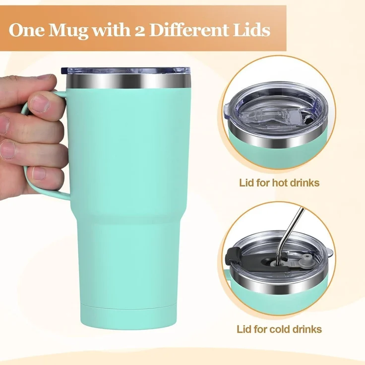 Livole 600ml Thermobecher Vakuum Kaffeebecher Thermo Edelstahl Strohhalm Deckel – Bild 4