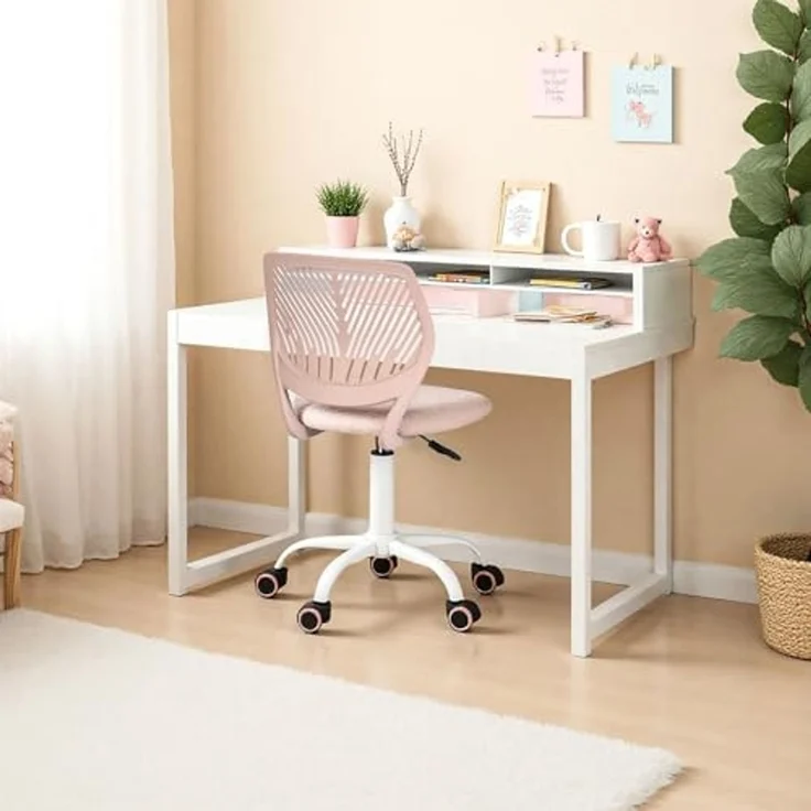 FurnitureR Kinder Schreibtischstuhl, höhenverstellbarer Drehstuhl mit kleinem Loch Rückenlehne Design, geeignet für Kinderzimmer oder Arbeitszimmer, Molandi Pink – Bild 2