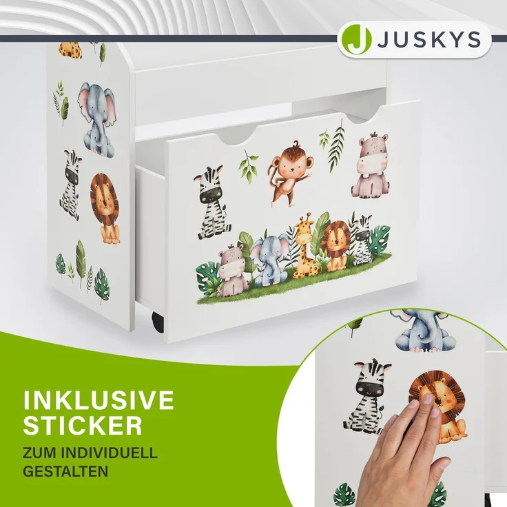 Juskys Kinder Bücherregal mit 3 Fächern & Spielzeugkiste, Weiß, 63 x 30 x 70 cm (BxTxH) – Bild 6