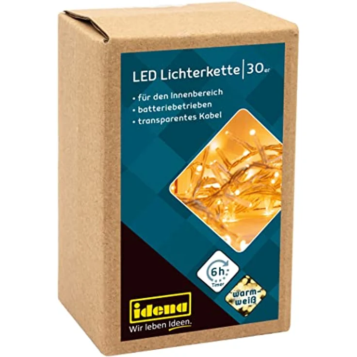Idena 8582074 - LED Lichterkette mit 30 LEDs in Warmweiß, 6 Stunden Timer Funktion, batteriebetrieben, ca. 2,6 m lang, Deko für Innen, zum Basteln, als Party Deko, Weihnachtsdeko, zur Hochzeit – Bild 2