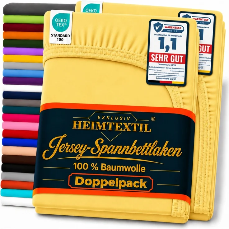 Doppelpack Jersey Spannbettlaken Premium Gelb 60 x 120 - 70 x 140 cm – Bild 1
