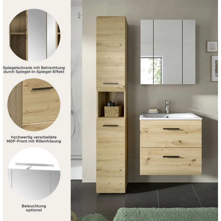 Badkombination (B/H/T: 105x185x46 cm) in Artisan Oak Nachbildung und Artisan Oak Nachbildung – Bild 8