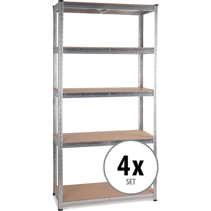 Stagecaptain Schwerlastregal Lagerregal - 5 variabel montierbare Böden - auch als Werkbank umbaubar, 4er Spar-Set 4-tlg, Tragkraft pro Boden: 175 kg, gesamt 875 kg – Bild 5
