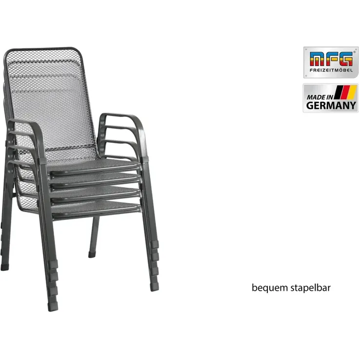 MFG 'Mec-Stor' Streckmetall-Stapelstuhl 4-er Set, Metall anthrazit, 96 x 73 x 57 cm – Bild 6