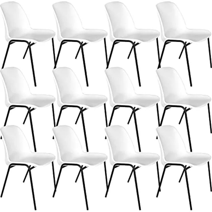 OFITURIA Bürostuhl ohne Rollen, Stuhl aus Kunststoff mit Metallrahmen, Stuhl für Wartezimmer, Empfang, Tagungen, Konferenzen usw. (12 Stühle, weiß)