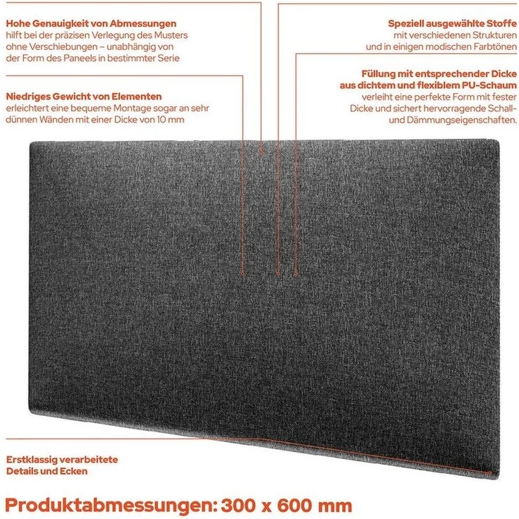 mollis Kopfteil Rechteckig Wandpolster Wandkissen Bettkopf Akustikpaneel, (1 St), FSC-Zertifiziert CU-COC-827249, FSC® C114919 – Bild 2