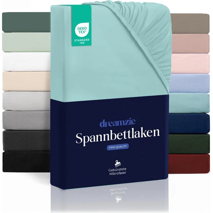 Dreamzie Spannbettlaken, 140x190/200 cm, für Dicke Matratzen bis 33 cm – 100% Mikrofaser-Polyester – Aqua Zertifiziert ohne Chemikalien (Oeko Tex), Spannbettlaken mit Rundumgummizug – Bild 1