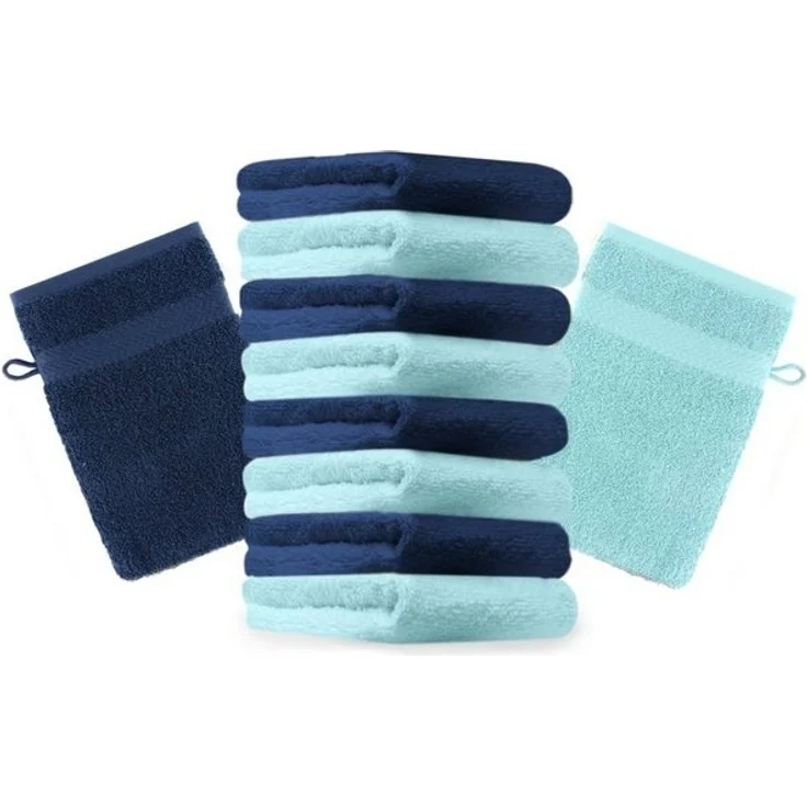 Betz Waschhandschuh 10 Stück Waschhandschuhe Premium 16x21 cm Farbe dunkelblau und türkis, (10-St) – Bild 4