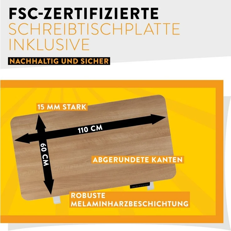 boho office® Schreibtisch UDESK (Komplettpaket, inkl. 110x60 cm große Tischplatte), elektrisch stufenlos höhenverstellbar – Bild 3
