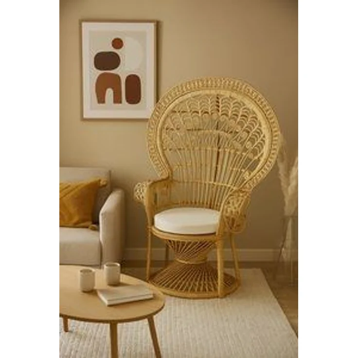 Pfauenthron aus Rattan beigefarben mit Kissen – Bild 4