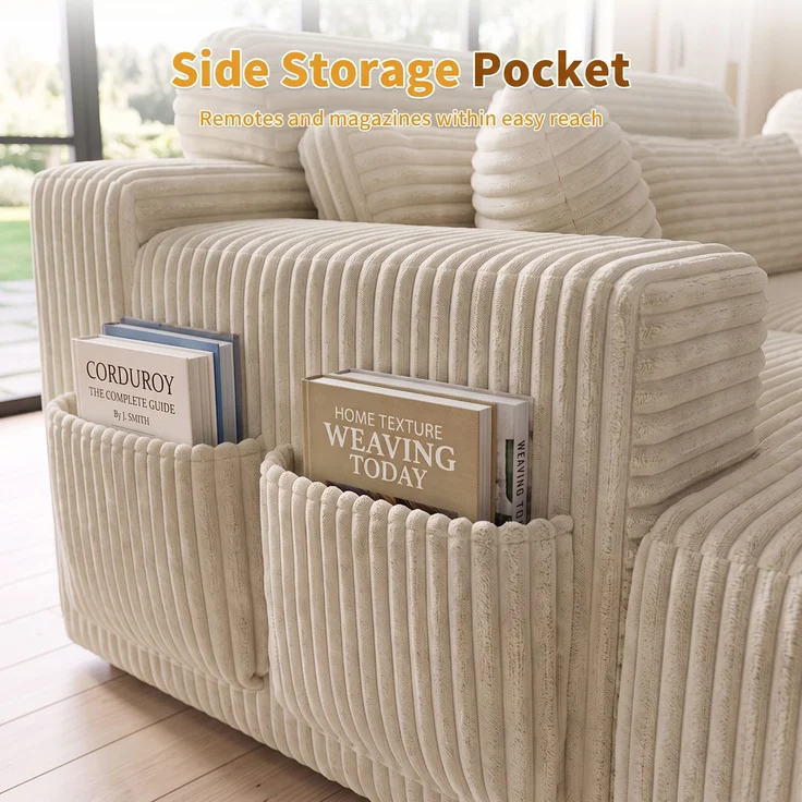 ZUBALIYA Boneless Compression Sofa, U-förmiges modulares Sofa mit integrierten Becherhaltern, Off-Weiß, 372 x 151 x 80 cm – Bild 17