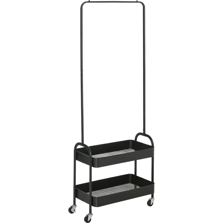 HOMCOM Garderobenständer auf Rollen, mit Kleiderstange, Schuhablage, freistehend, (Kleidungsständer, 1 St, Garderobe), aus Stahl, für Wohnzimmer, Schlafzimmer, bis 16 kg belastbar, Schwarz