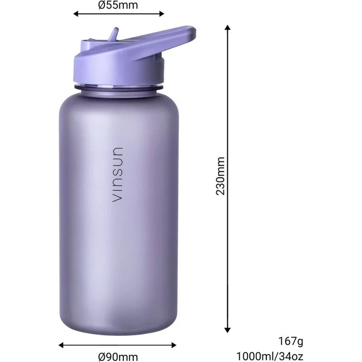 Vinsun Trinkflasche Sportflasche mit Strohhalm 1L - Wasserflasche Tritan auslaufsicher, BPA frei, Bruchsicher, geruchs- & geschmacksneutral, geringes Gewicht – Bild 3