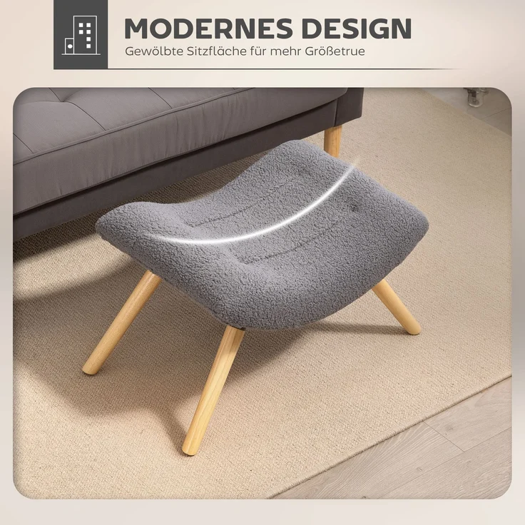 Moderner Fußhocker mit Fleece-Bezug und Holzbeinen, gepolstert, für Wohnzimmer, Schlafzimmer, Flur, Dunkelgrau--Dunkelgrau--67x45x38cm--YOUDENOVA – Bild 6