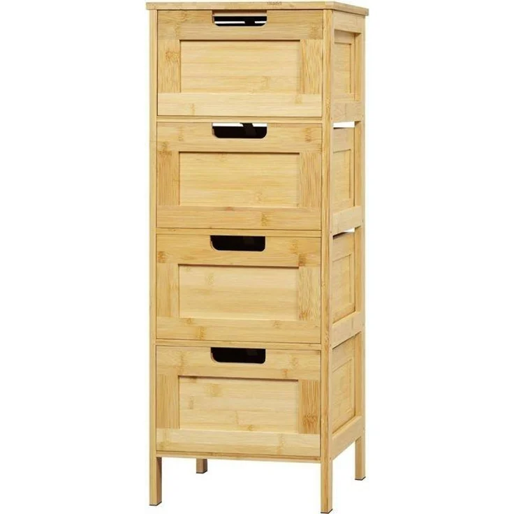 EUGAD Badkommode (1 St), Badschrank Bambus, mit 4 Schubladen, 30x80x30 cm – Bild 4