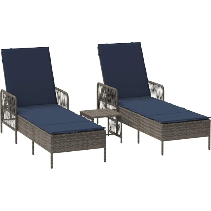 vidaXL Sonnenliege mit Kissen 3 pcs Grau und Marineblau Poly-Rattan 365438 – Bild 1