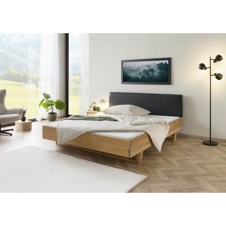 Bett mit Nachttisch links Fichte 160x200x85 natur gebeizt / geölt, Kopfteil anthrazit FICHTELBERG #54 – Bild 3
