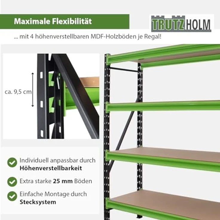 2x Industrieregal Milo 200x190x60 cm steckbar, erweiterbar 4 Ebenen 4 Tonnen Schwerlastregal Regal – Bild 4
