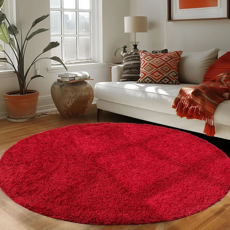 Carpettex 'Unicolor' Hochflor-Teppich, Höhe: 30 mm, Shaggy Langflor, Rot, 80 cm (Rund)