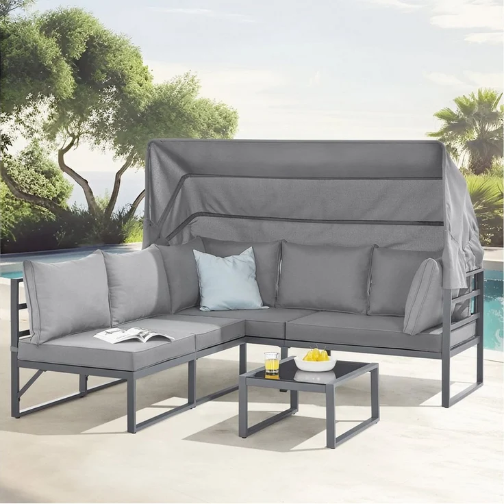 SVITA Gartenlounge-Set MAUI, (4-tlg), Outdoor-Möbelset mit Dach, Stahlgestell, Grau – Bild 2
