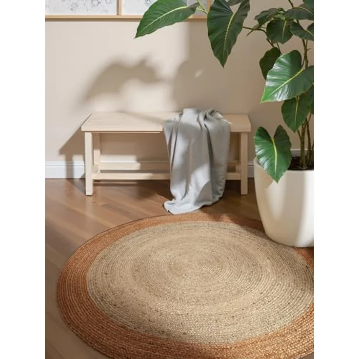XXXL Juteteppich Jutta, rund, Creme-Gold, Oeko-Tex® Standard 100, für Fußbodenheizung geeignet, beidseitig verwendbar, pflegeleicht, 200 cm Durchmesser – Bild 1