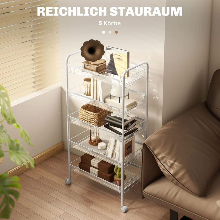 HOMCOM Servierwagen, Stahl, Weiß, 45L x 26,5B x 106H cm – Bild 4