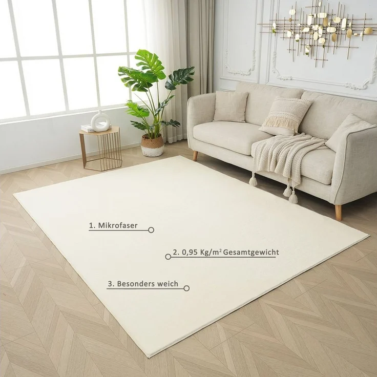 OTTO home Teppich Cali, in Standard- und Premium-Qualität, 13 mm oder 16 mm Höhe, rechteckig, Uni-Farben, kuschelig, & weich, waschbar, Wohnzimmer, Schlafzimmer – Bild 3