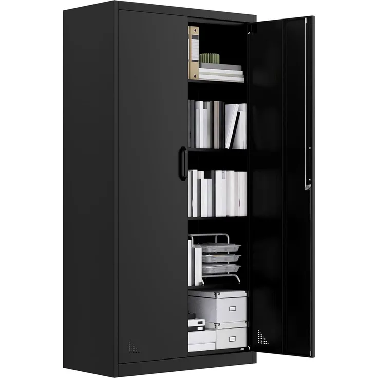 YITAHOME Aktenschrank, Abschließbar Metallschrank mit 4 Verstellbaren Regalen, Büroschrank, Stahl-Aufbewahrungsschrank, Metallschrank, Garage, Büro, Abstellraum, 180 x 90 x 45 cm, Schwarz