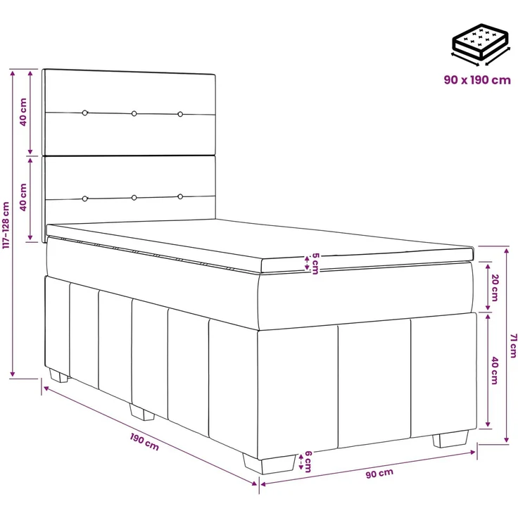 vidaXL Boxspringbett mit Matratze Schwarz 90 x 190 cm Stoff 3454031 – Bild 11