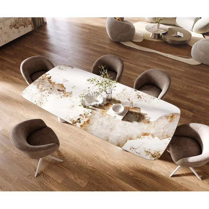 Esstisch Edge Boot 260x120 cm Keramik Minas Melange Weiß-Beige Pilier Metall Weiß – Bild 4