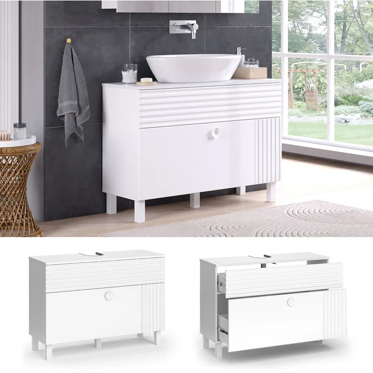 Waschbeckenunterschrank Sola Weiß 100.2 x 72.4 cm mit 2 Schubladen Vicco – Bild 2