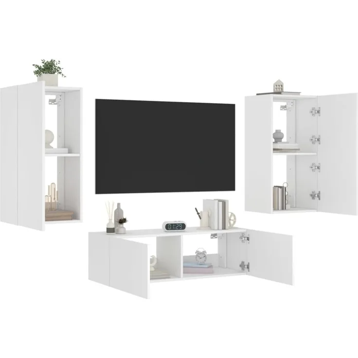 vidaXL 3-tlg. TV-Wohnwand mit LED-Leuchten Weiß 3216874