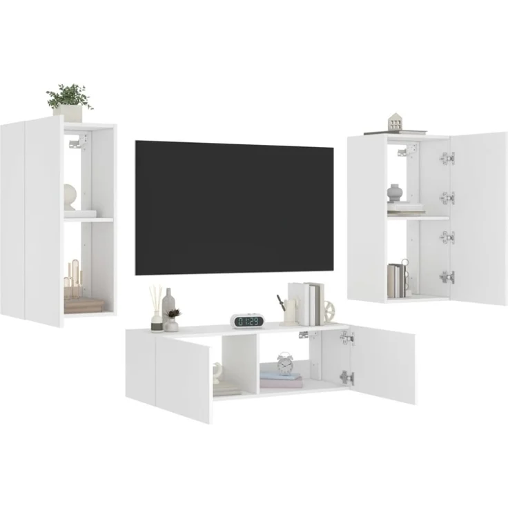 vidaXL 3-tlg. TV-Wohnwand mit LED-Leuchten Weiß 3216874 – Bild 1