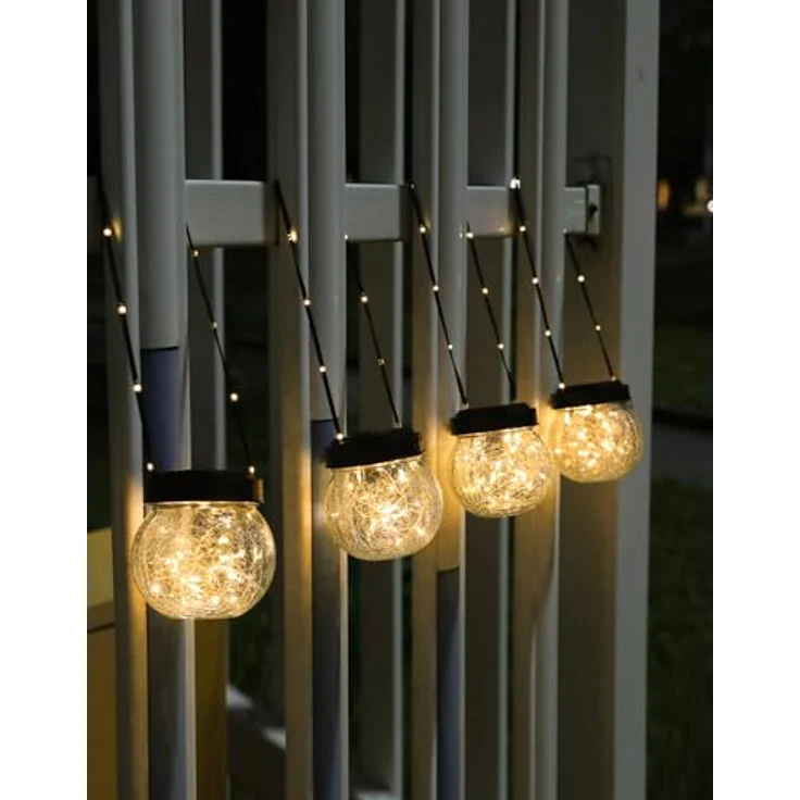 ROTTOGOON 6 Stück Solarlampen für Außen Hängend, Rissmuster Glaskugeln | Dekorative Hängend Solarbeleuchtung mit Griff, IP65 wasserdicht, Solarleuchten für Weihnachtsdekoration, Balkon, Terrasse – Bild 2