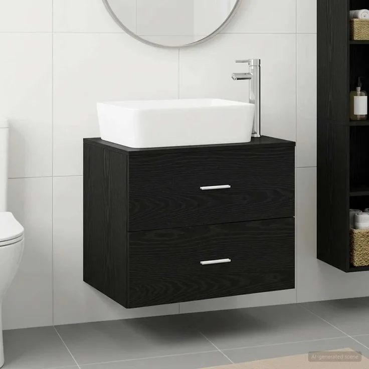 vidaXL Wandmontierter Waschbeckenunterschrank Schwarze Eiche 3404391