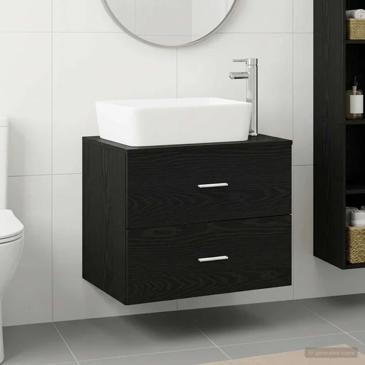 vidaXL Wandmontierter Waschbeckenunterschrank Schwarze Eiche 3404391 – Bild 1