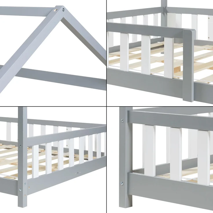 Hausbett Hesel mit Rausfallschutz 120x200cm Grau [en. casa] – Bild 6