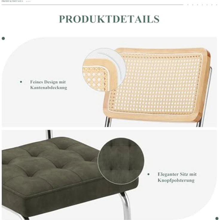 COLAMY Rattan Esstischstühle 4er Set, Samtbezug mit Metallgestell, Grün – Bild 5