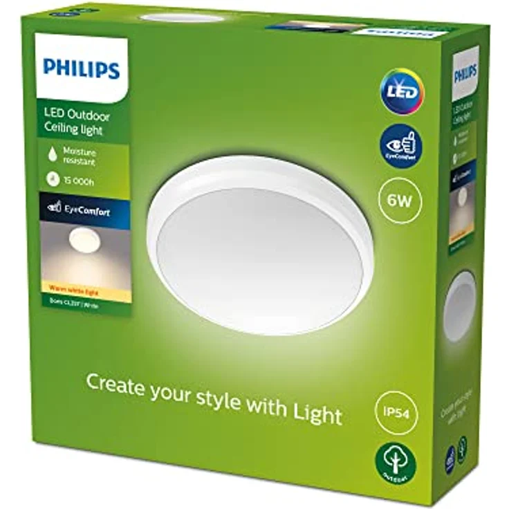 Philips my Garden LED Doris Deckenleuchte Doris, 6W, warmweißes Licht 2700K, IP54 Schutzklasse, Weiß – Bild 6