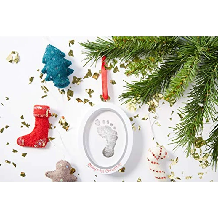 Pearhead Babyprints Newborn Baby Handprint or Footprint Double-Sided Photo Ornament with Clean Touch Ink Pad, Baby's First Christmas, 13.34 x 10.16 cm, White – Bild 4