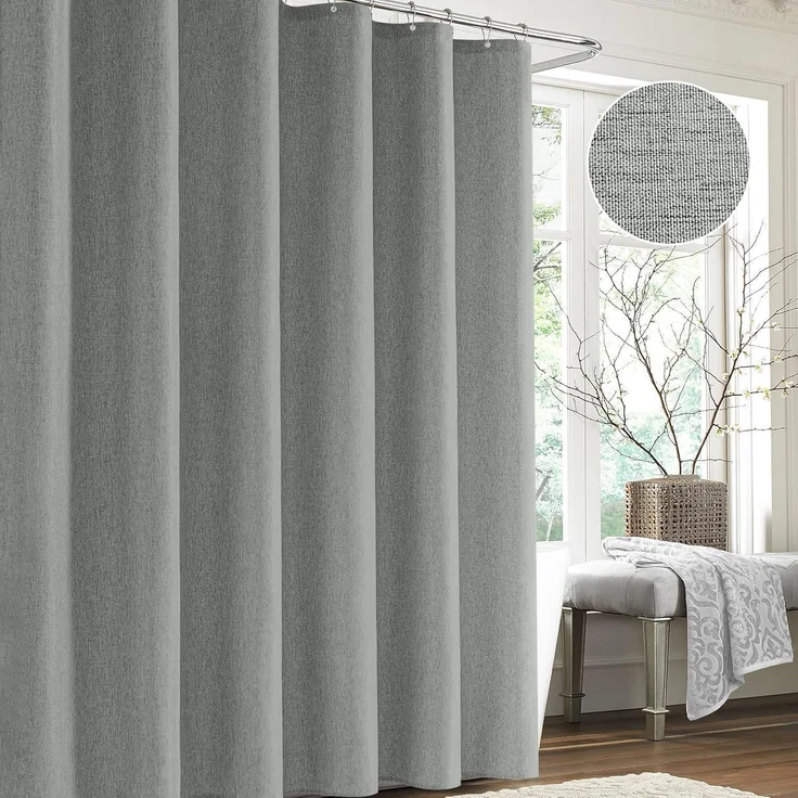 Duschvorhang Leinen Metall Duschvorhangringe Stoff Textil Badewannenvorhang Anti – Bild 5