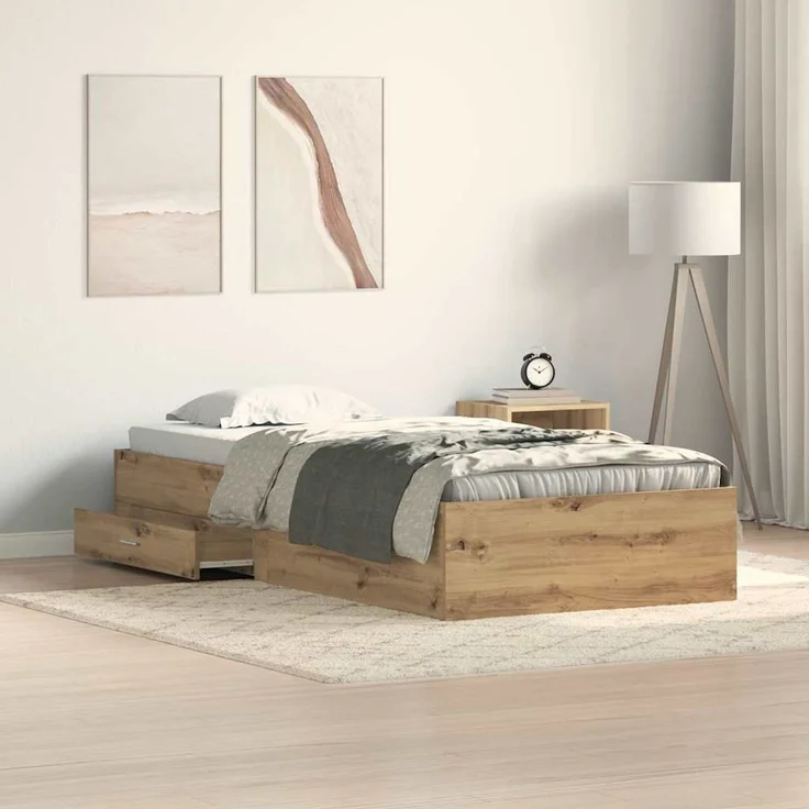 vidaXL Bettrahmen Artisan-Eiche 100 x 200 cm Holzwerkstoff 3333982 – Bild 1