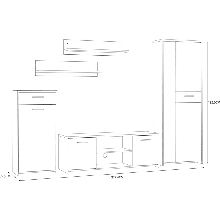 FORTE Pablo Wohnwand, Holzwerkstoff, Braun/Grau, 277,4 x 182,9 x 39,5 cm – Bild 6
