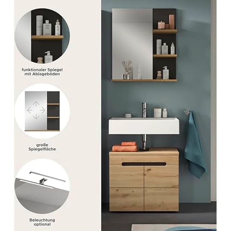 Xonox Canu Badkombination (B/H/T: 63x193x34 cm) in Basalt grau Nachbildung und Artisan Nachbildung – Bild 10