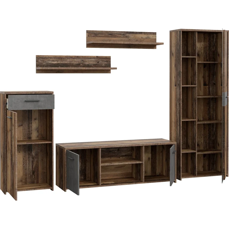 FORTE Pablo Wohnwand, Holzwerkstoff, Braun/Grau, 277,4 x 182,9 x 39,5 cm – Bild 5